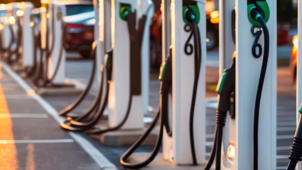 Row of EV chargers