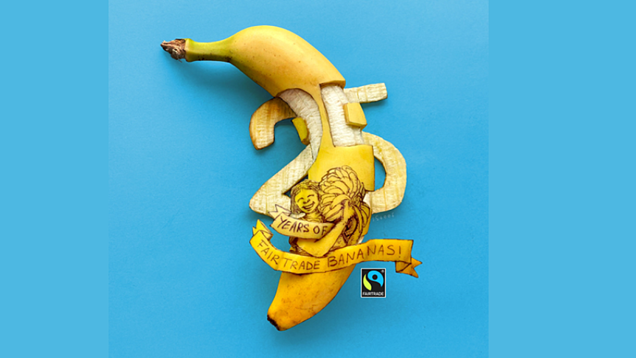 banana with peel cut out to read "25"