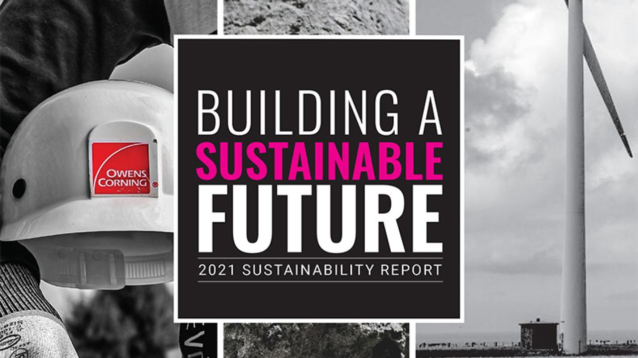 "Building a Sustainable Future" with images of rocks and a picture of a windmill