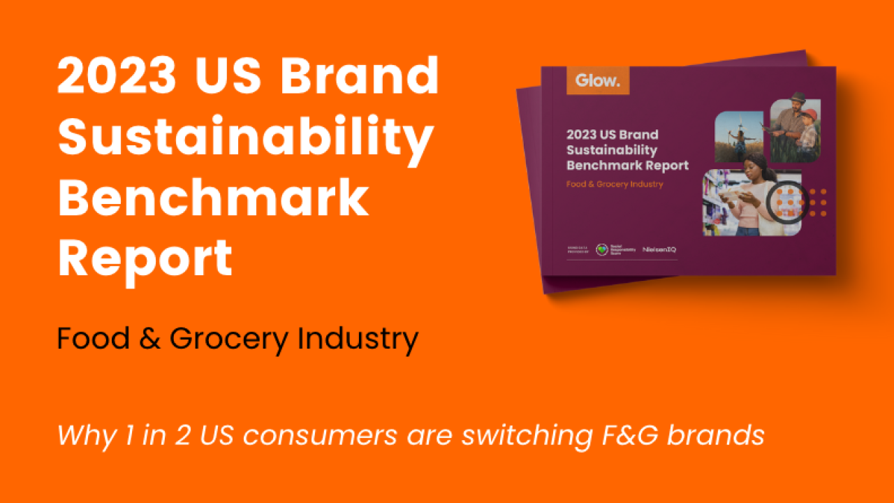 Glow's 2023 US Brand Sustainability Benchmark Report cover