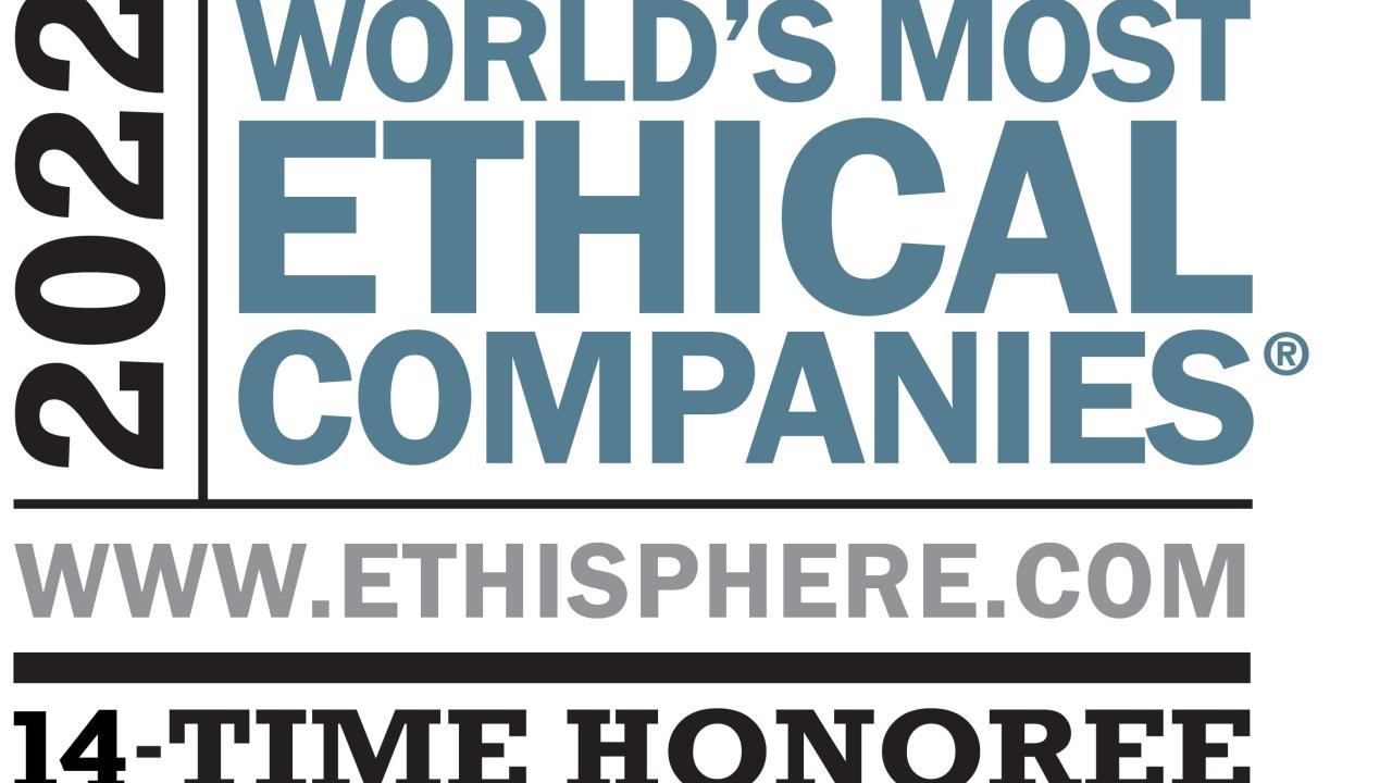 2022 World's Most Ethical Companies, www.ethisphere.com, 14-time honoree banner