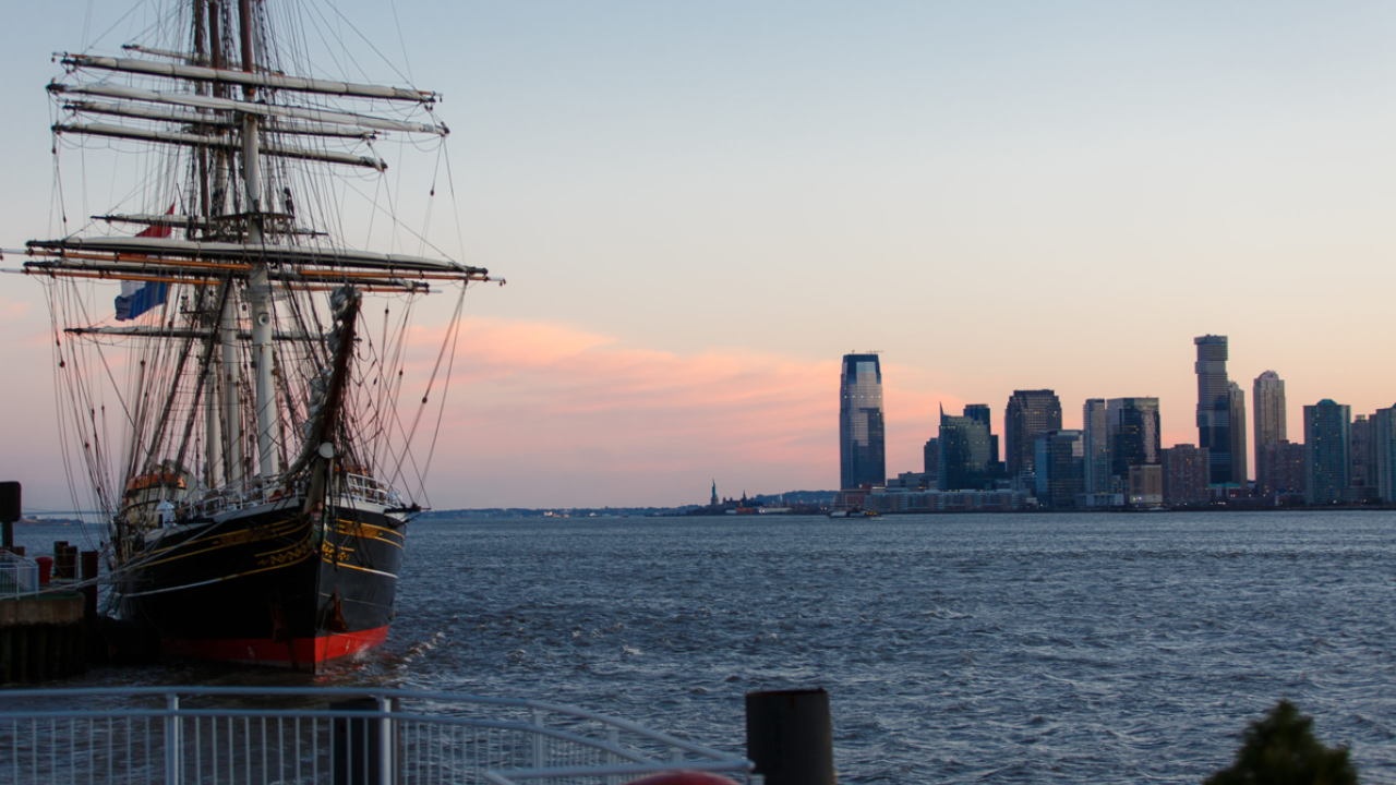 large sailing ship floating in the Hudson river