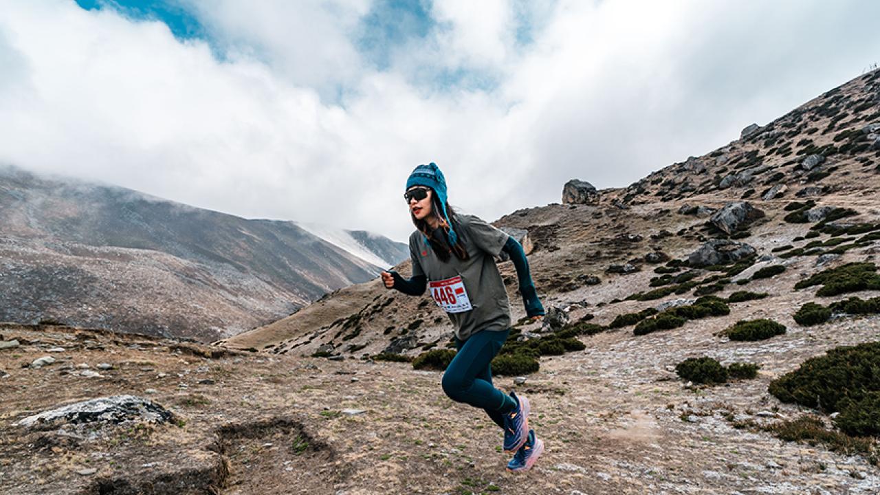 Runner on Mt. Everest doing the marathon.