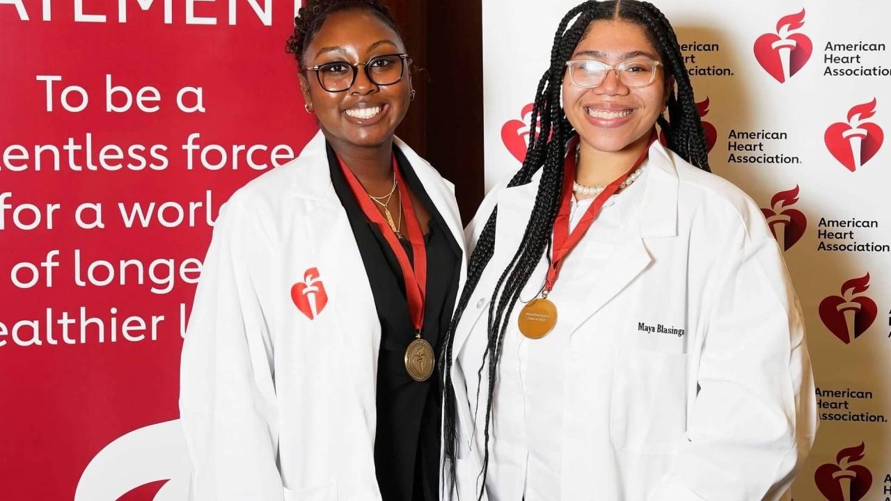 Maya (right) pictured with classmate Lauren Mitchell, a senior health sciences major at Spelman College 