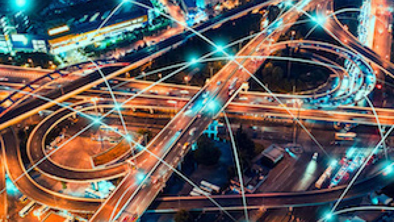 Overhead image of highway lights
