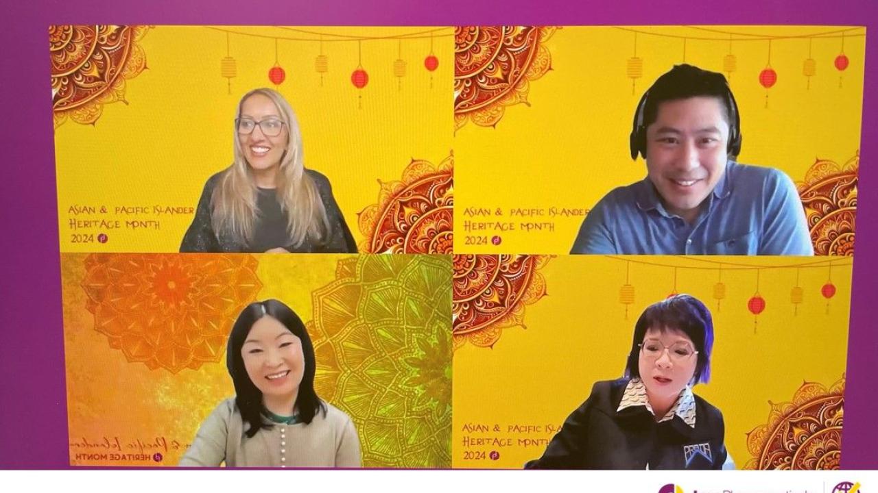 A group of four appearing in a virtual meeting.