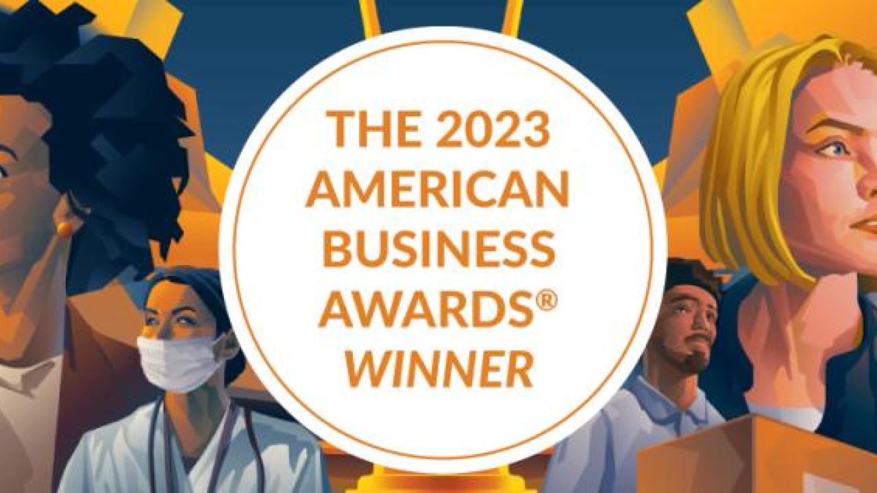 Stevies award winner banner reading, "The 2023 American Business Awards Winner"