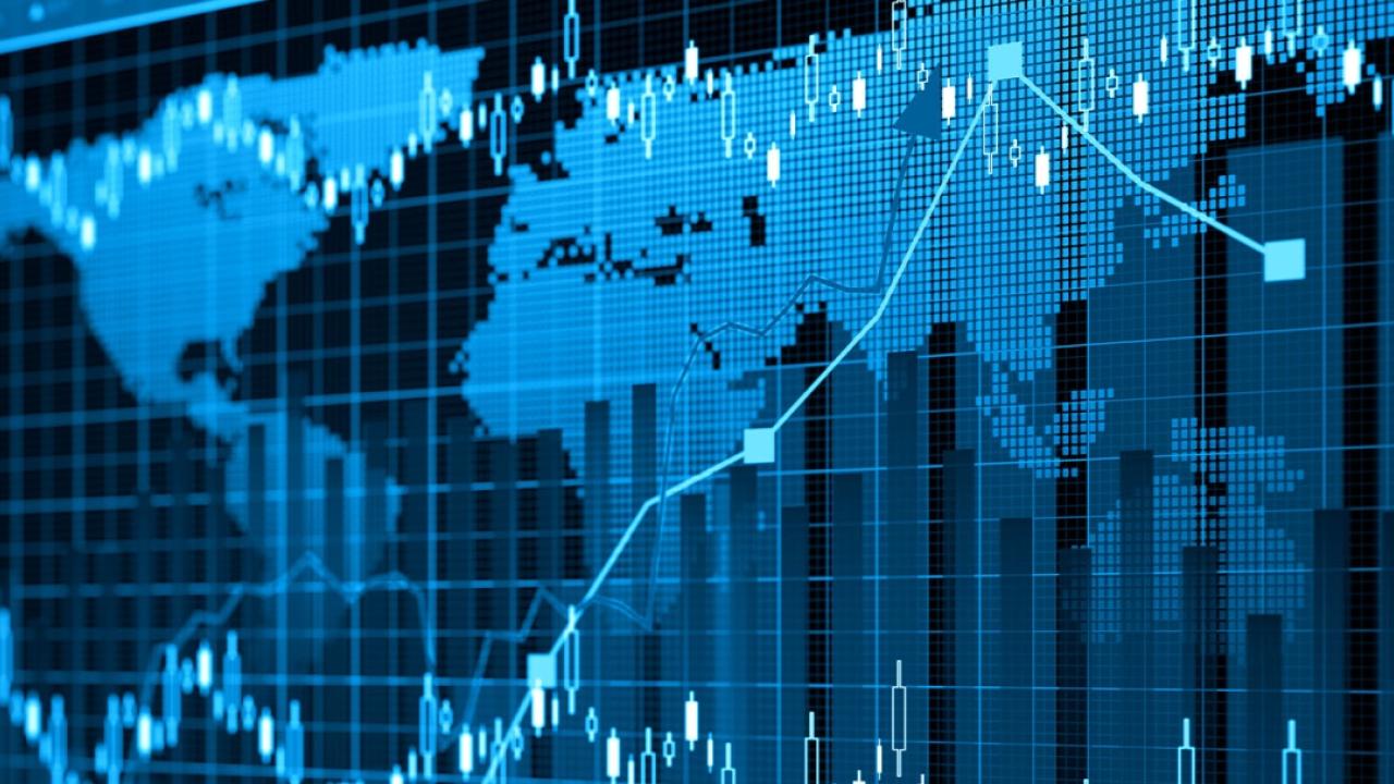 stocks market chart on blue screen
