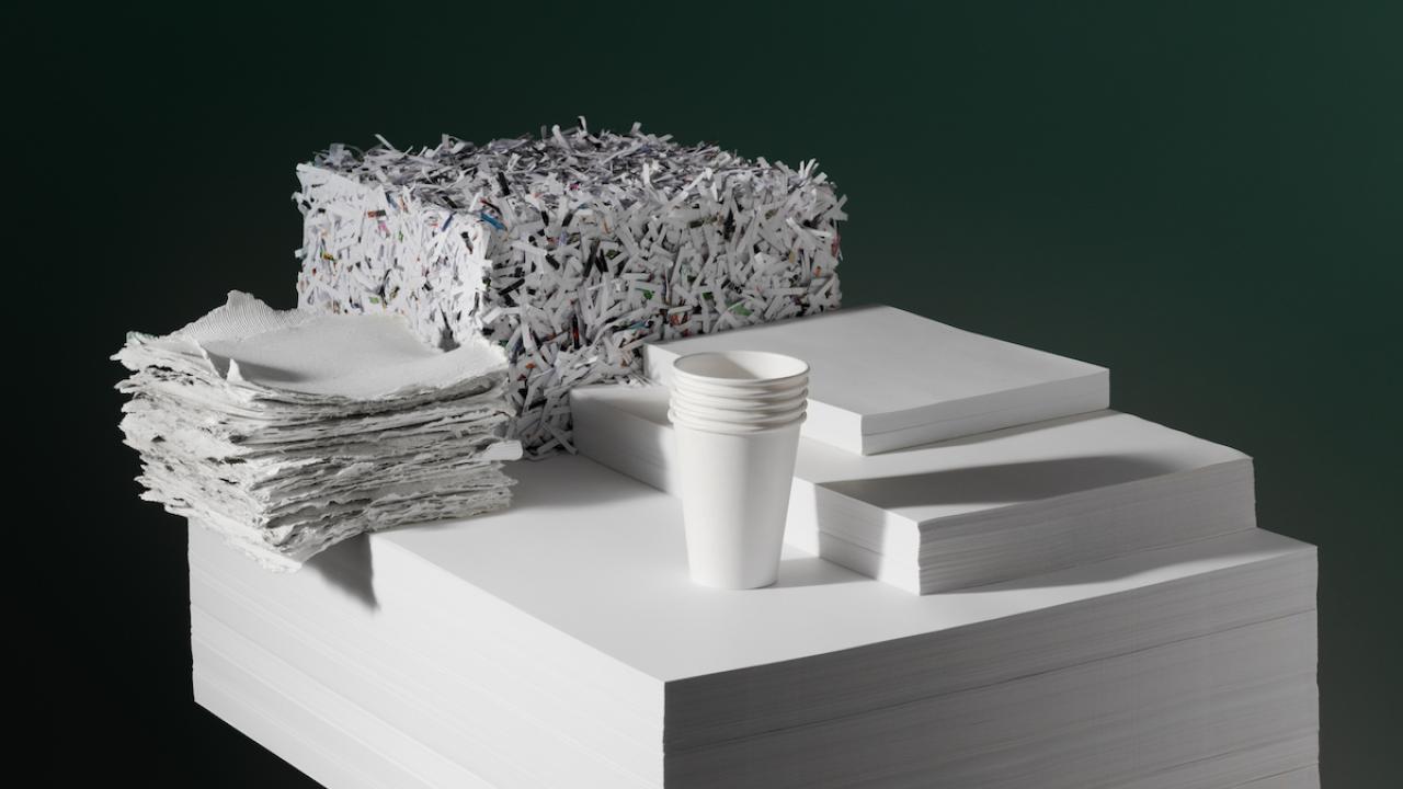 black and white abstract image of an office desk