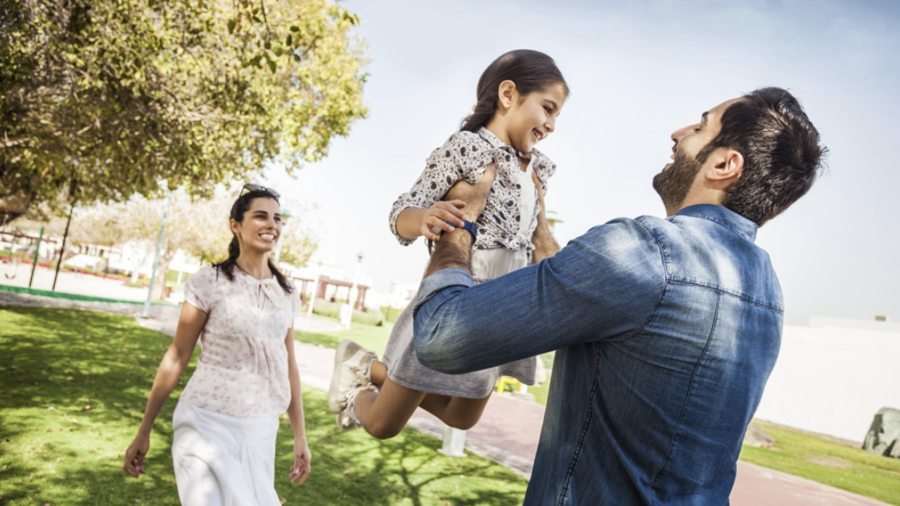 Refugee family smiling and happy