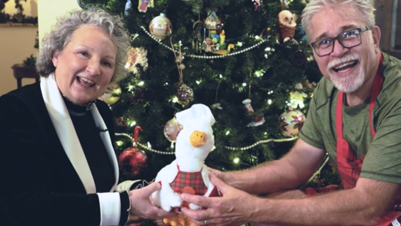 Aflac Holiday Duck shown with Ellen Hansen of Madison, Mississippi.