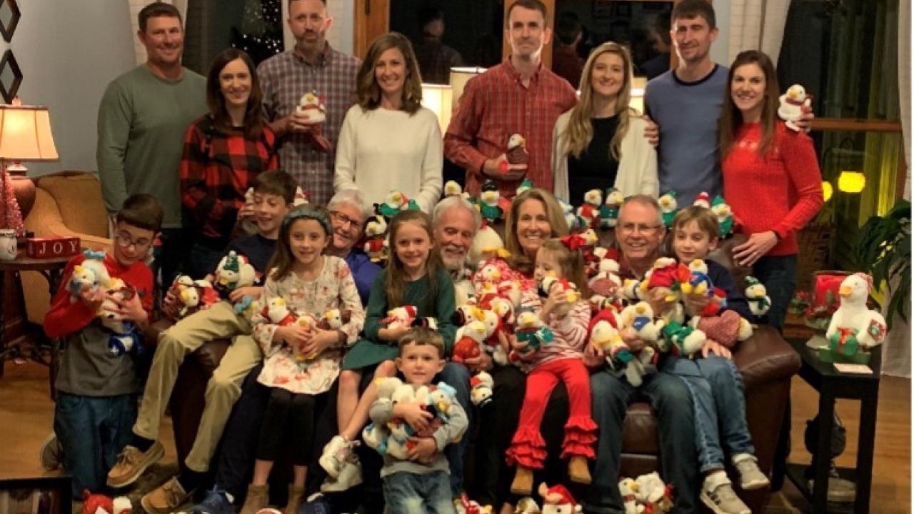   The Armstrong family celebrates the holiday season with their collection of Aflac Holiday Ducks from years past.