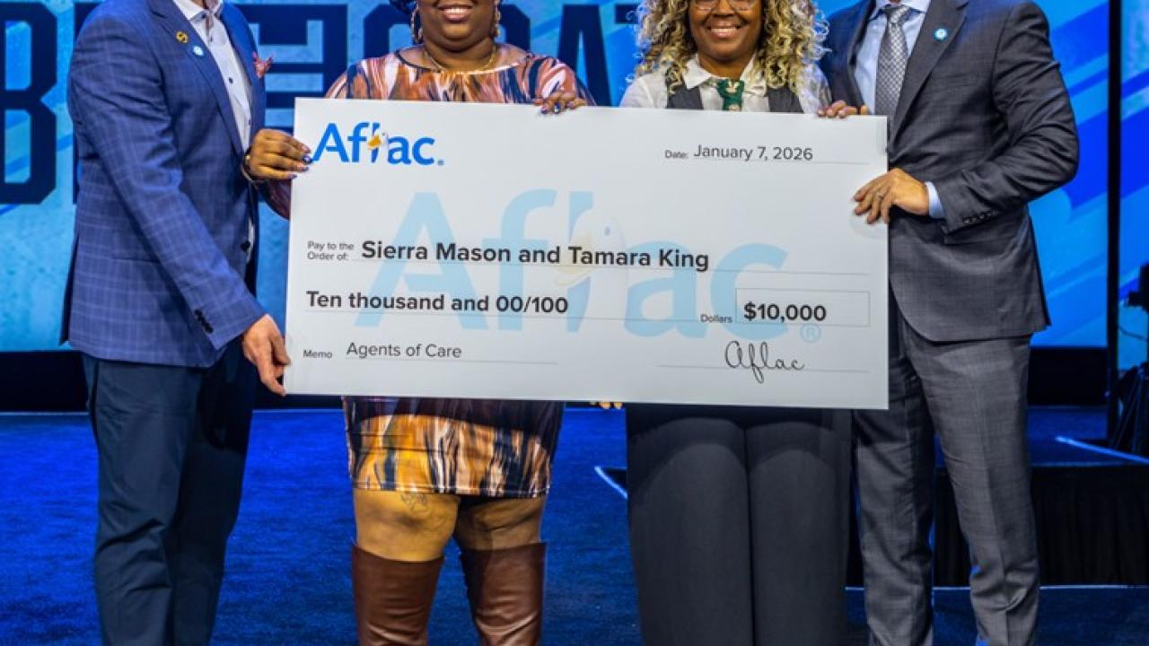 From left to right: Aflac Senior Vice President of U.S. Sales Distribution Ken Meier; Aflac Agent Sierra Mason; Aflac District Sales Coordinator Tamara King; and Aflac Senior Vice President and Director of Sales Nate Harrison.