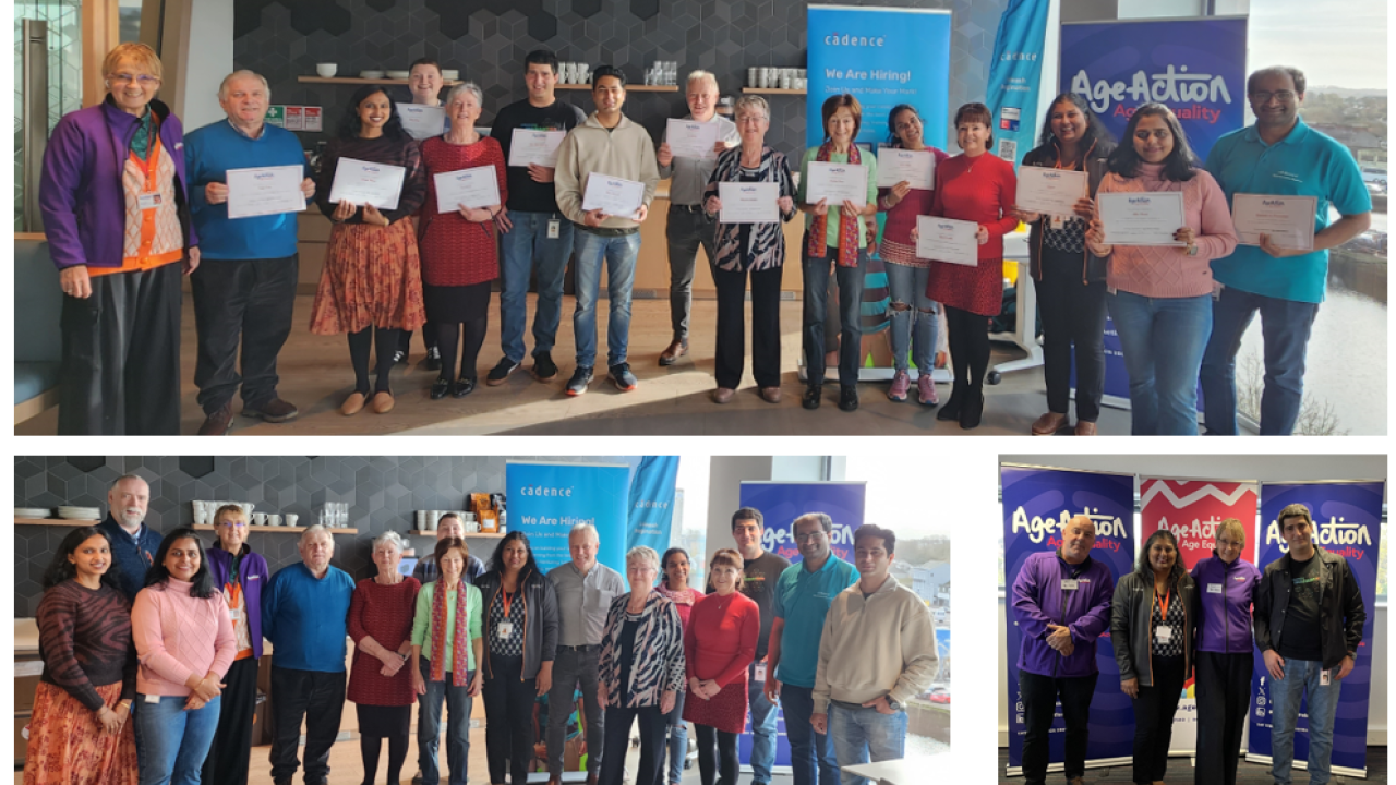 Collage of images of groups of people holding certificates.