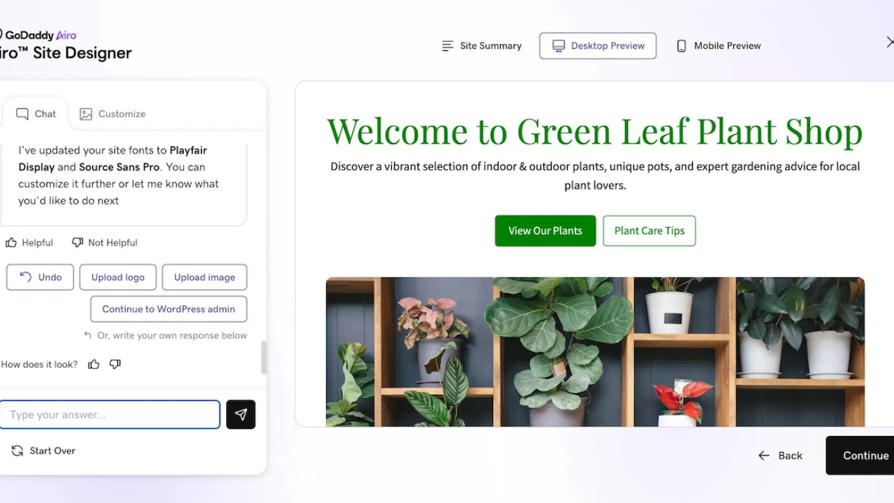 GoDaddy Airo Site Designer.