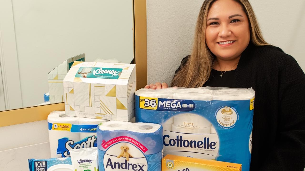 Alma Alejandro with Kimberly-Clark products 