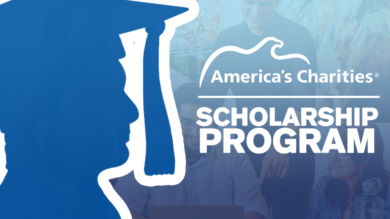 America Charities logo and "SCHOLARSHIP PROGRAM" with drawing of a person in a graduation cap