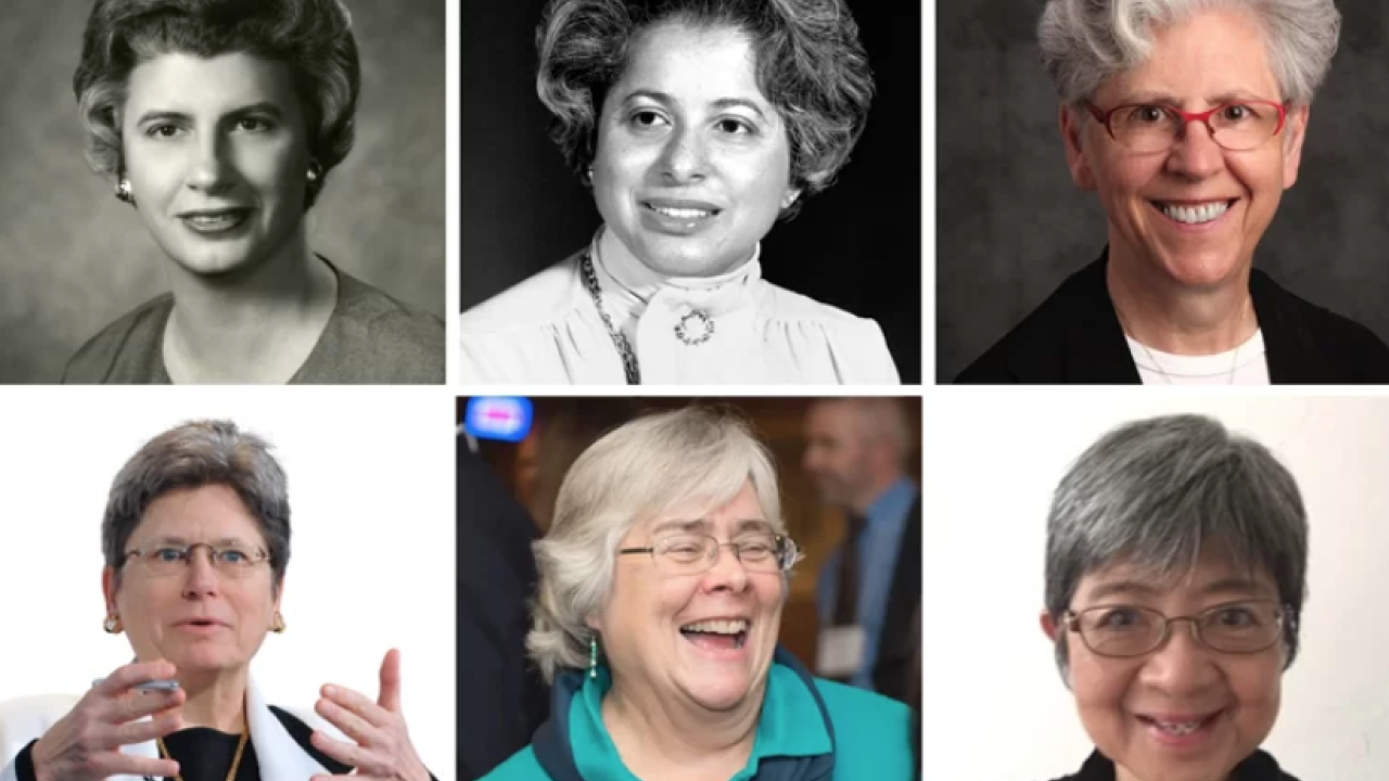 Trailblazing women mentioned in Amy’s article – (L to R, top row: Katherine Graham Peden, Patricia Harris, Sr. Corinne Florek; bottom row: Nancy Andrews, Julie Eades, Kirsten Moy)