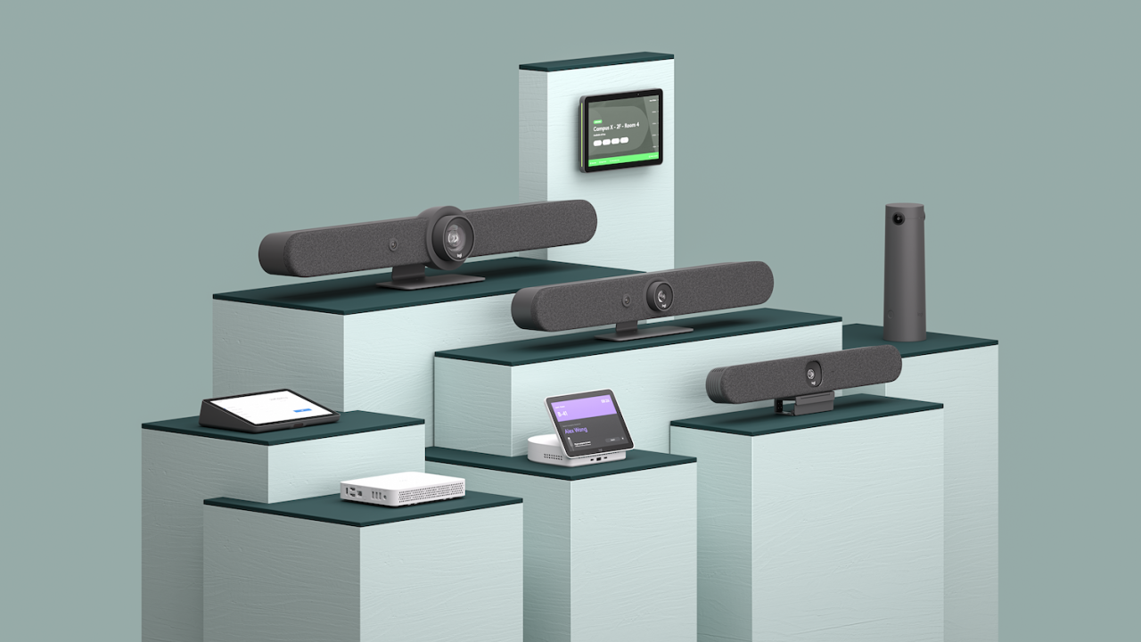 A display of video collaboration devices 