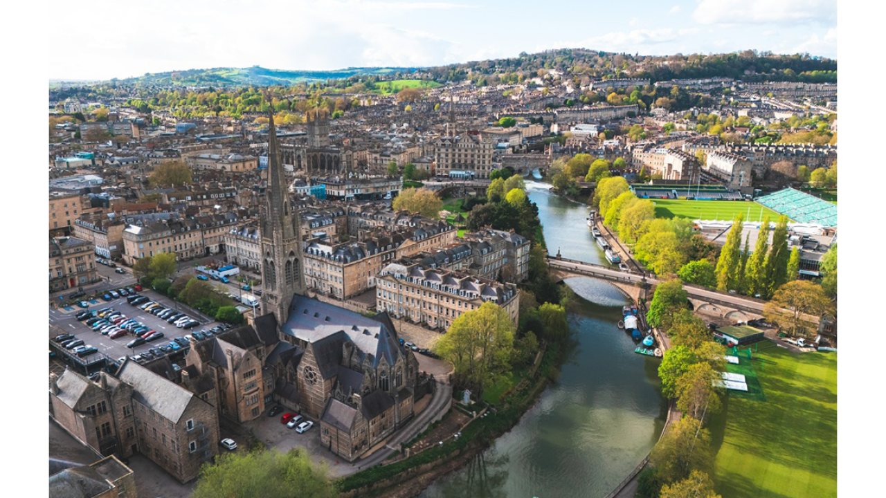 Aerial view of historical Bath, England