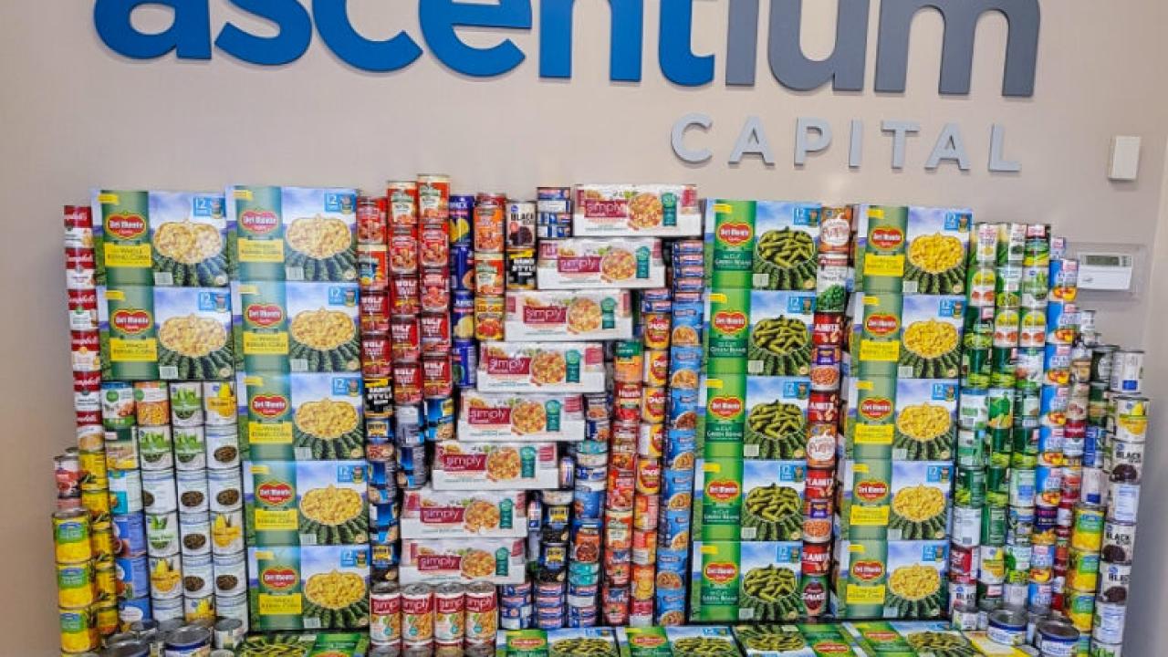 tower of canned goods