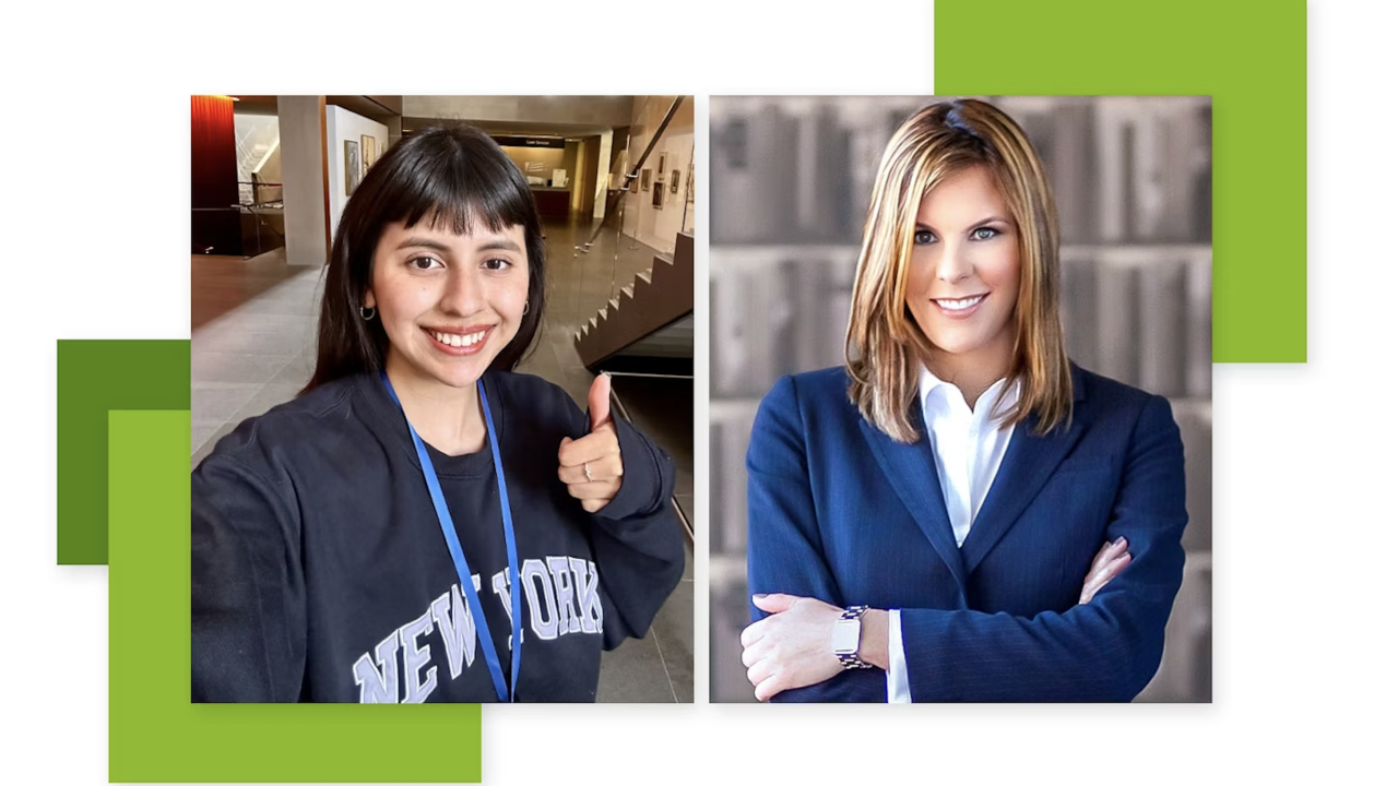 Two separate photo's of Karla Macareno,  part of the Asia Society’s Young Leaders Internship Program, and  Regions Commercial Banking relationship manager, Megan Bickel
