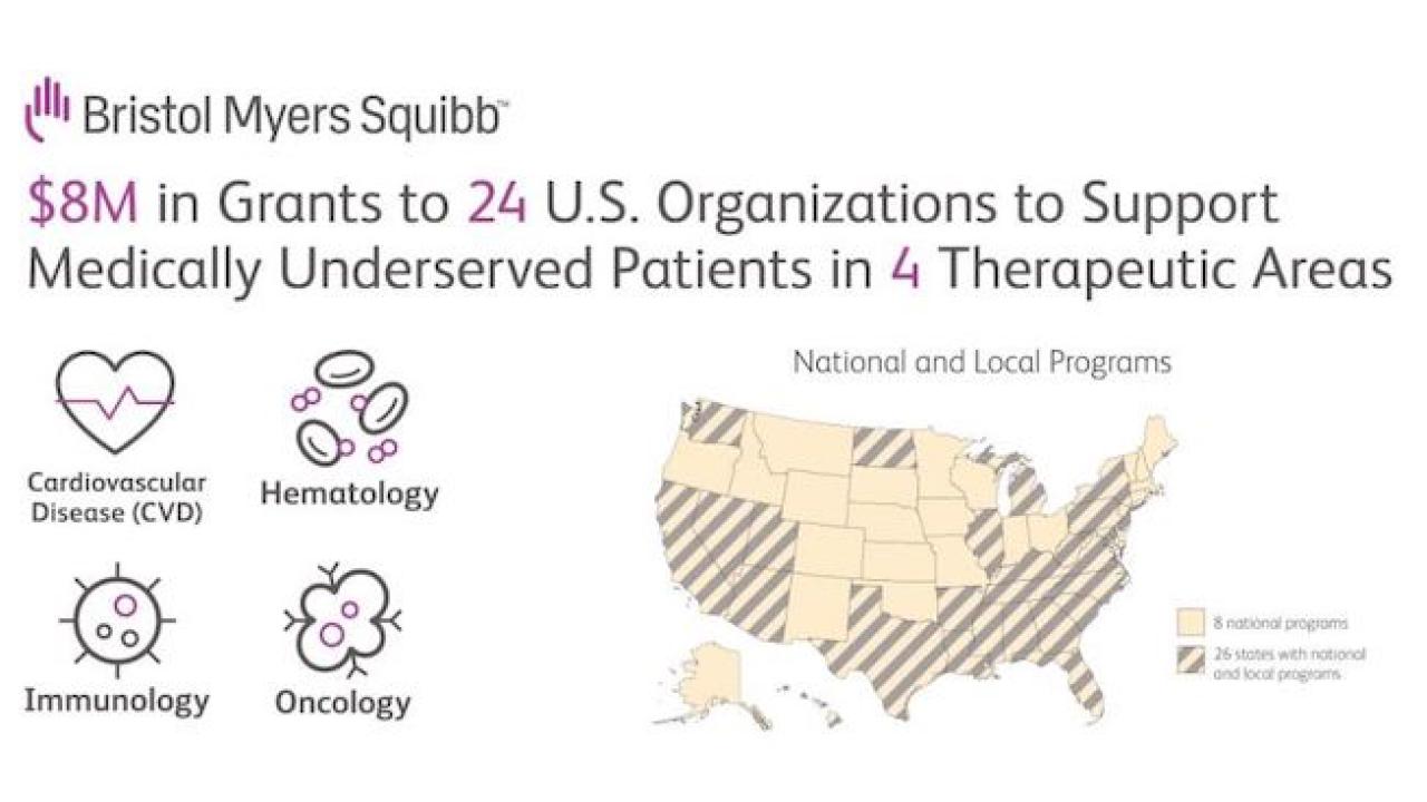 Bristol Myers Squibb: $8M in Grants to 24 U.S. Organizations to Support Medically Underserved Patients in 4 Therapeutic Areas: Cardiovascular Disease, Hematology, Immunology, Oncology. 