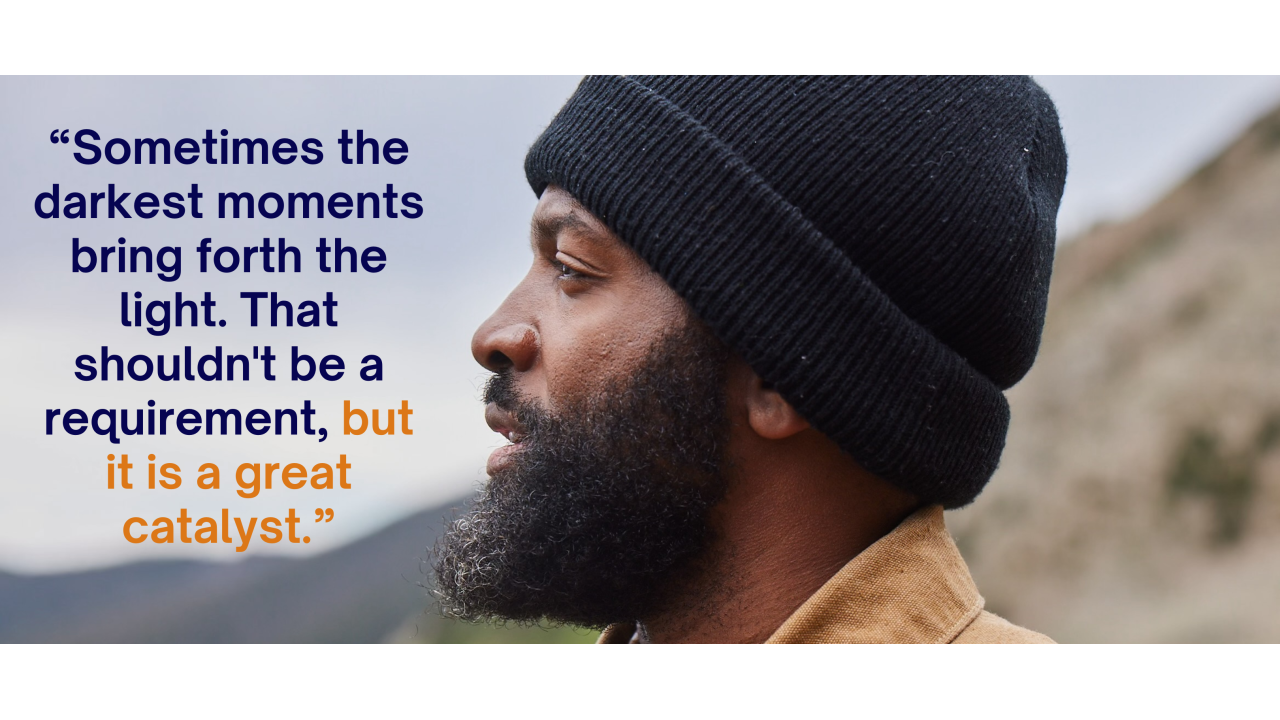 Photo of Baratunde Thurston, podcast interviewee, with a quote