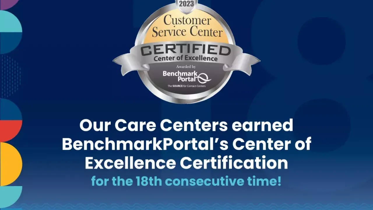 BenchmarkPortal Award seal. "Our Care Centers earned BenchmarkPortal's Center of Excellence Certification for the 18th consecutive time!"