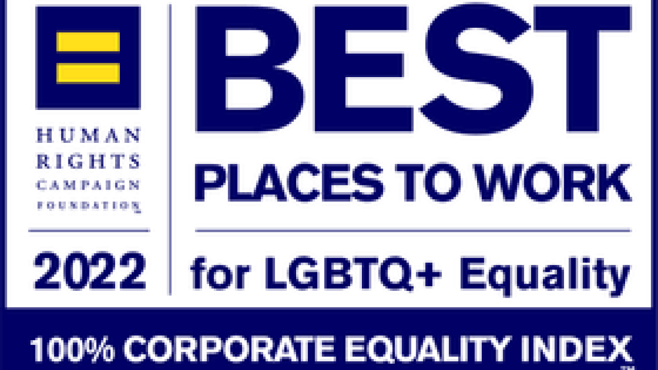 "2022 Best Places to Work for LGBTQ+ Equality" logo