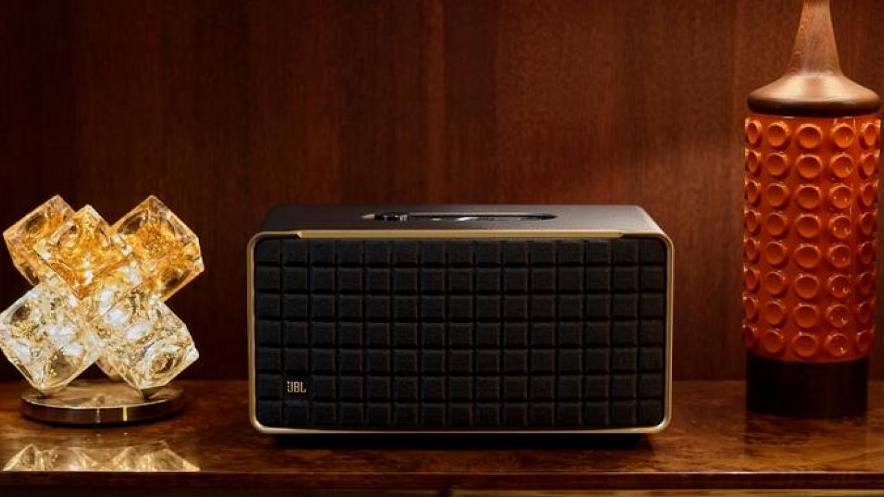 JBL tabletop speaker shown. 
