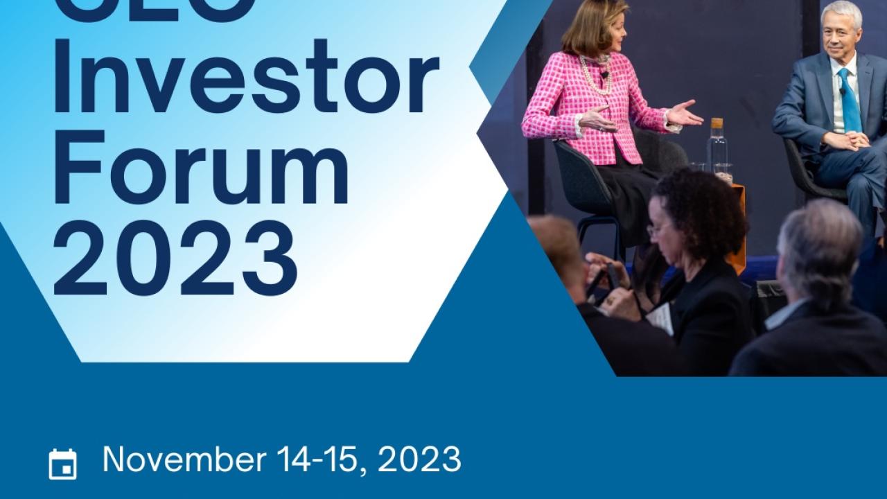 "CECP's CEO Investor Forum" with picture of two people speaking on stage