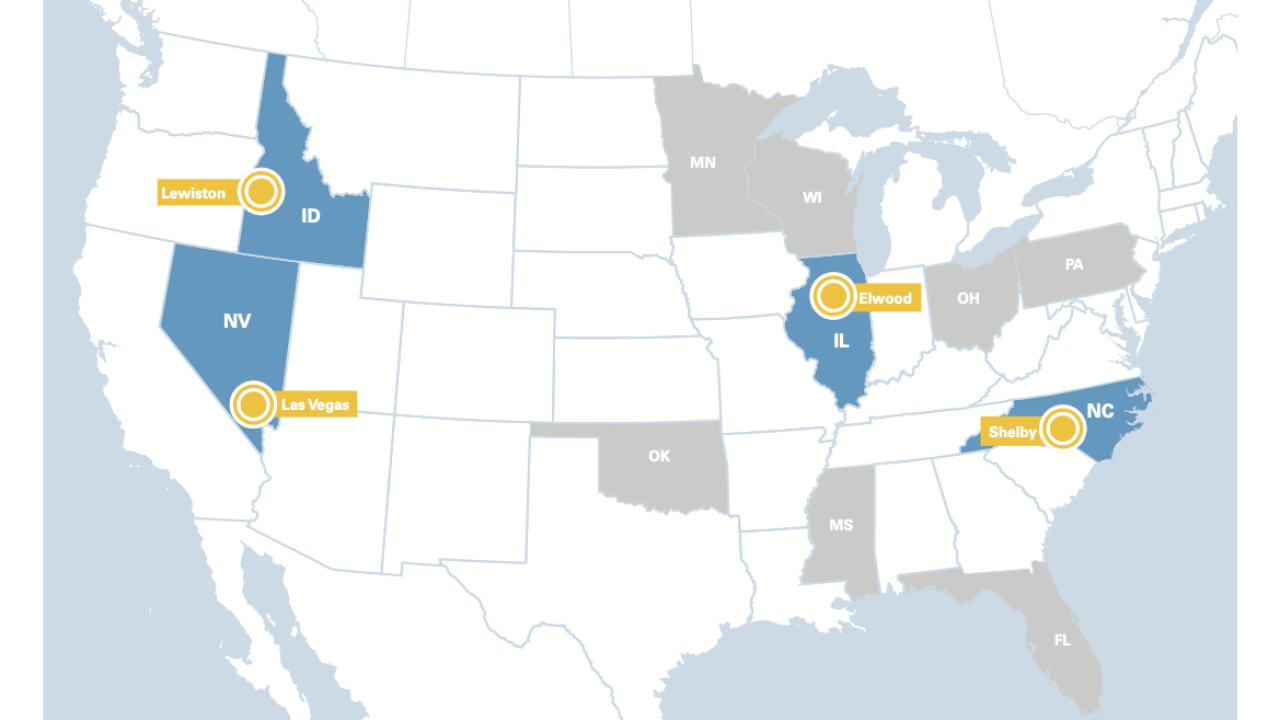 map of US with CLW States highlighted