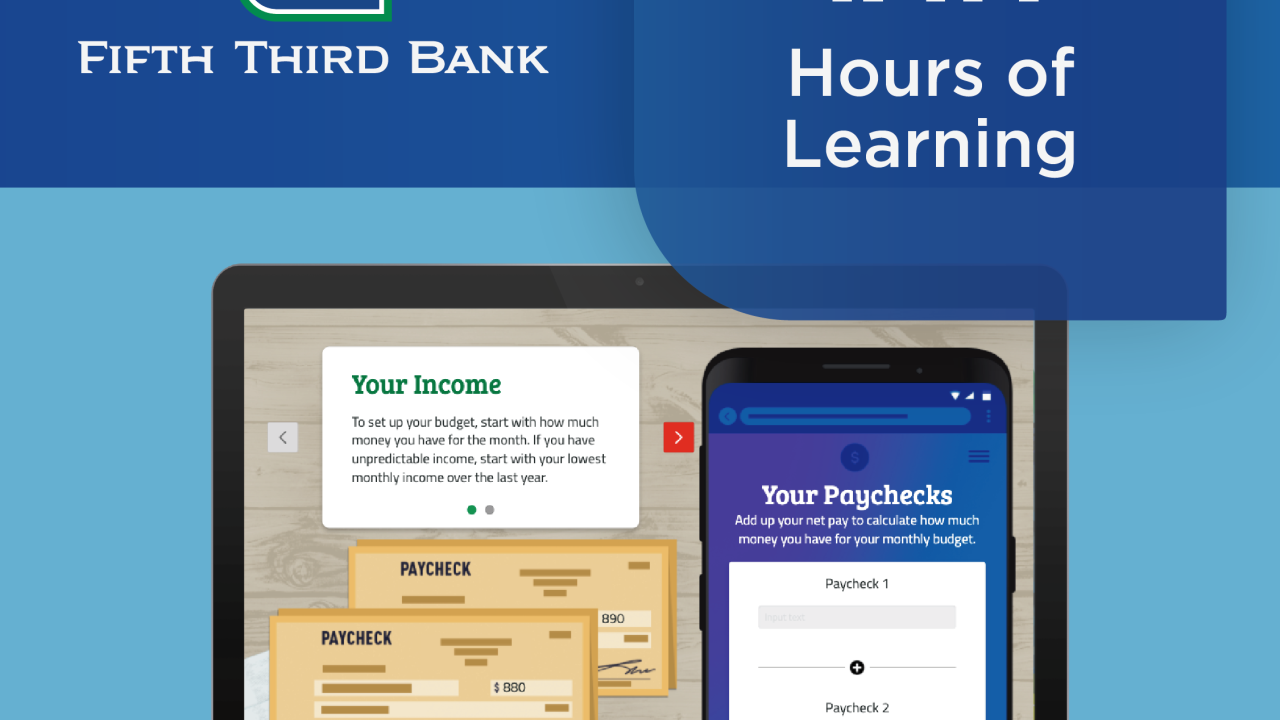 Graphic that says, "1.4M Hours of Learning" next to Fifth Third Bank logo