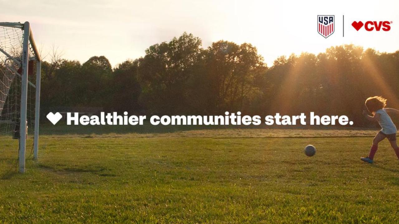 Healthier communities start here. Young person playing soccer.