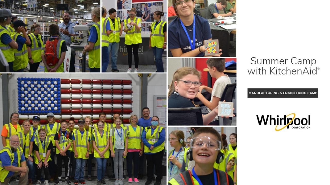 photo collage of 7th and 8th graders at Manufacturing Camp