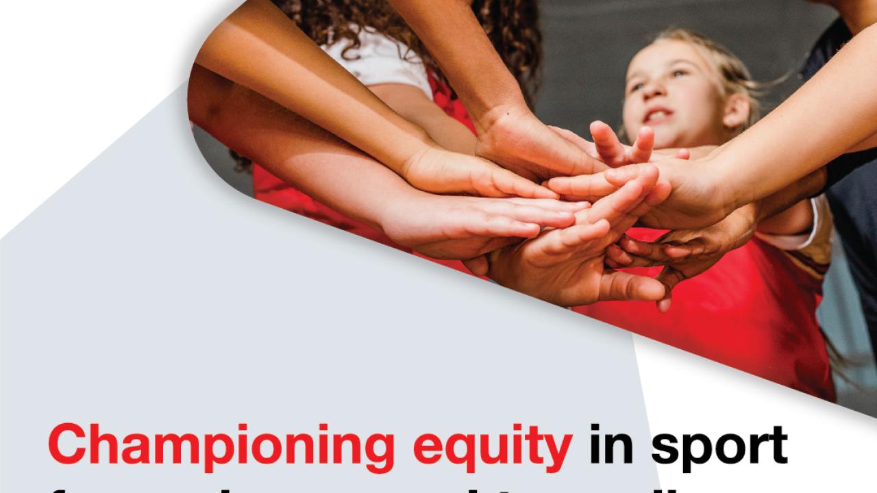 Championing equity in sport from playground to podium to professional arena. Children holding hands.
