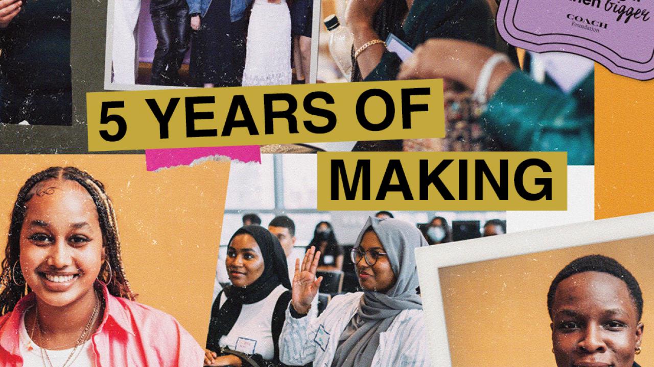 Collage image of young people with the words "Celebrating Five Years of Dream It Real"