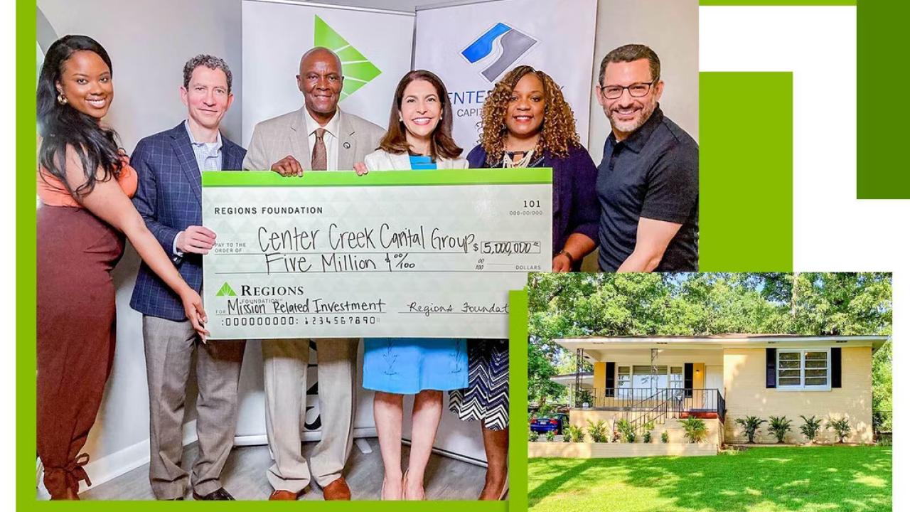 a group of people holding a large check to Center Creek Capital Group