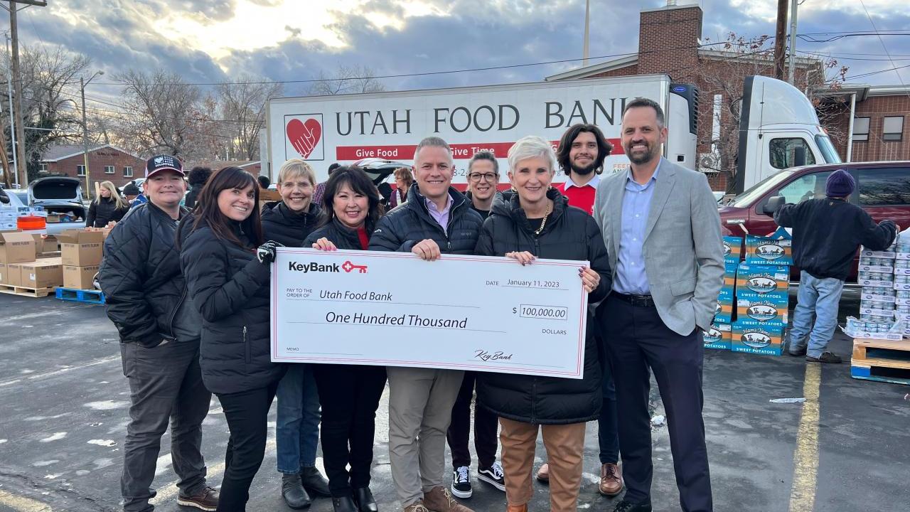 Utah Food Bank and KeyBank shown with grant check.