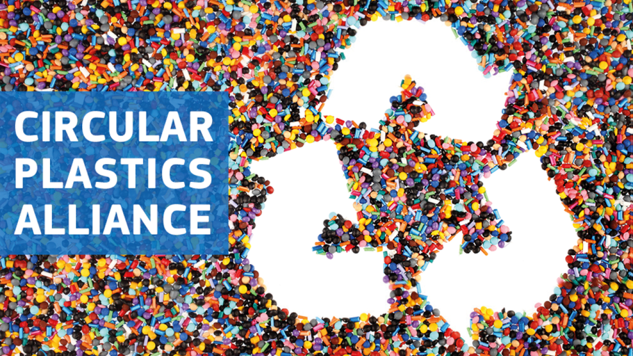 Recycling symbol with the words, "Circular Plastics Alliance"