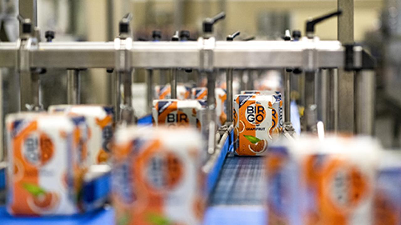 beverages being packaged in factory