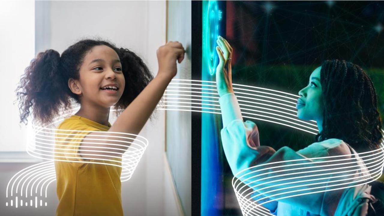 child and adult with technology between them