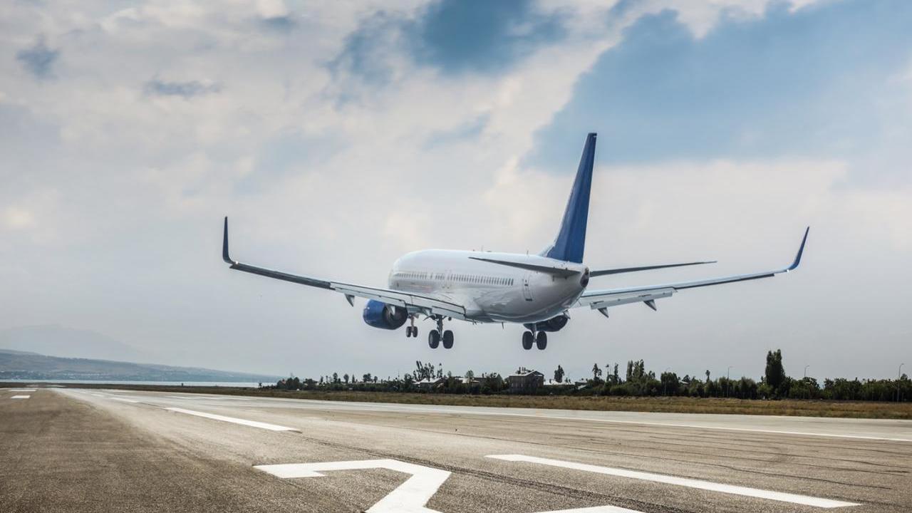 Airplane landing at airport
