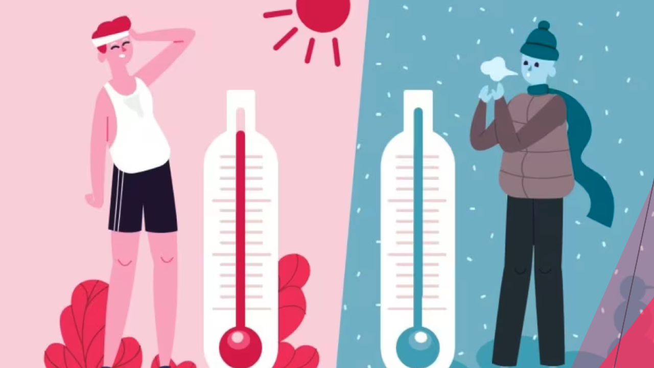 Graphic: hot and cold thermometers