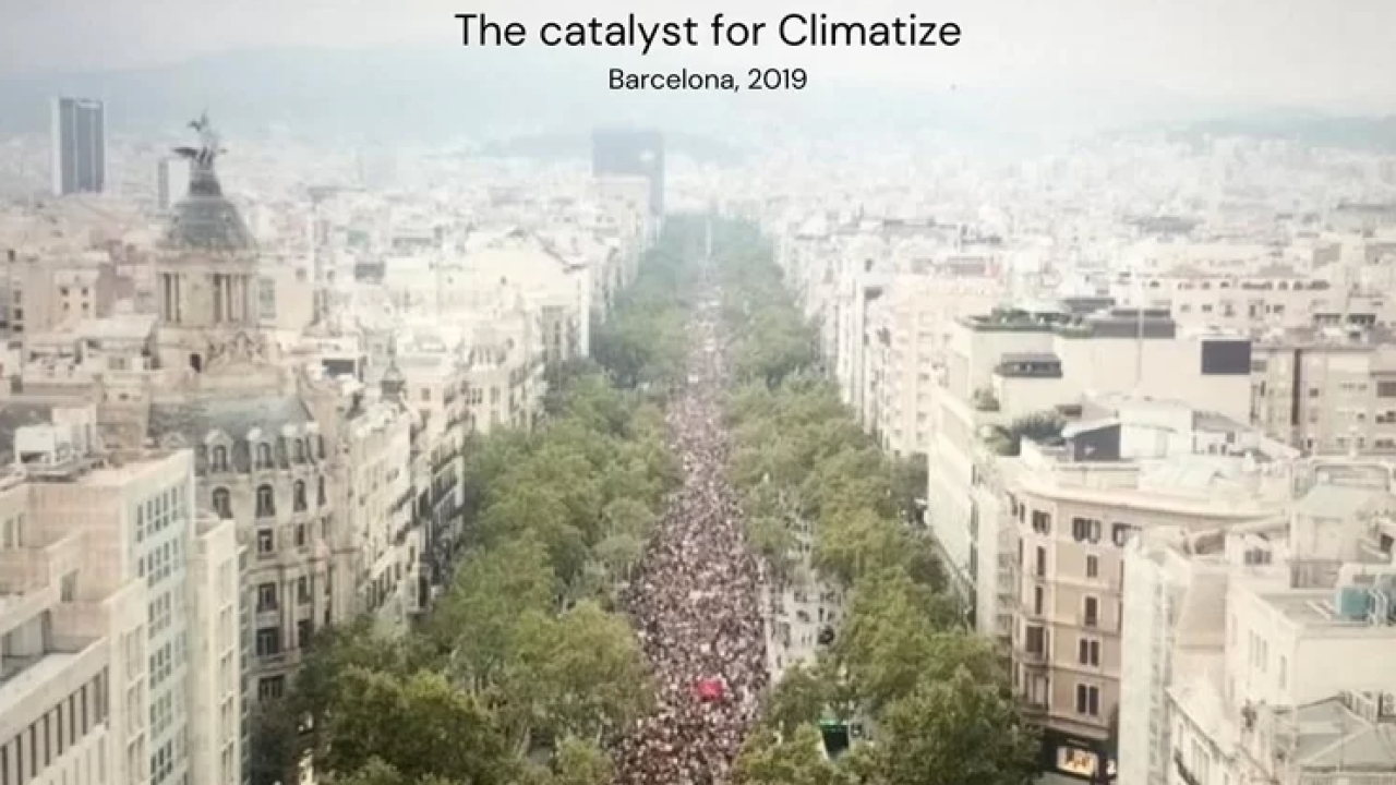 Aerial Photography of the 2019 Global Climate strike in Barcelona, Spain