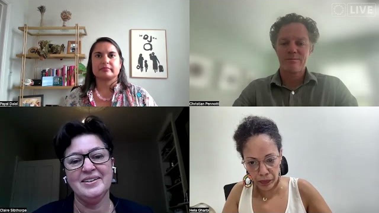 Screenshot of event speakers on virtual webinar.