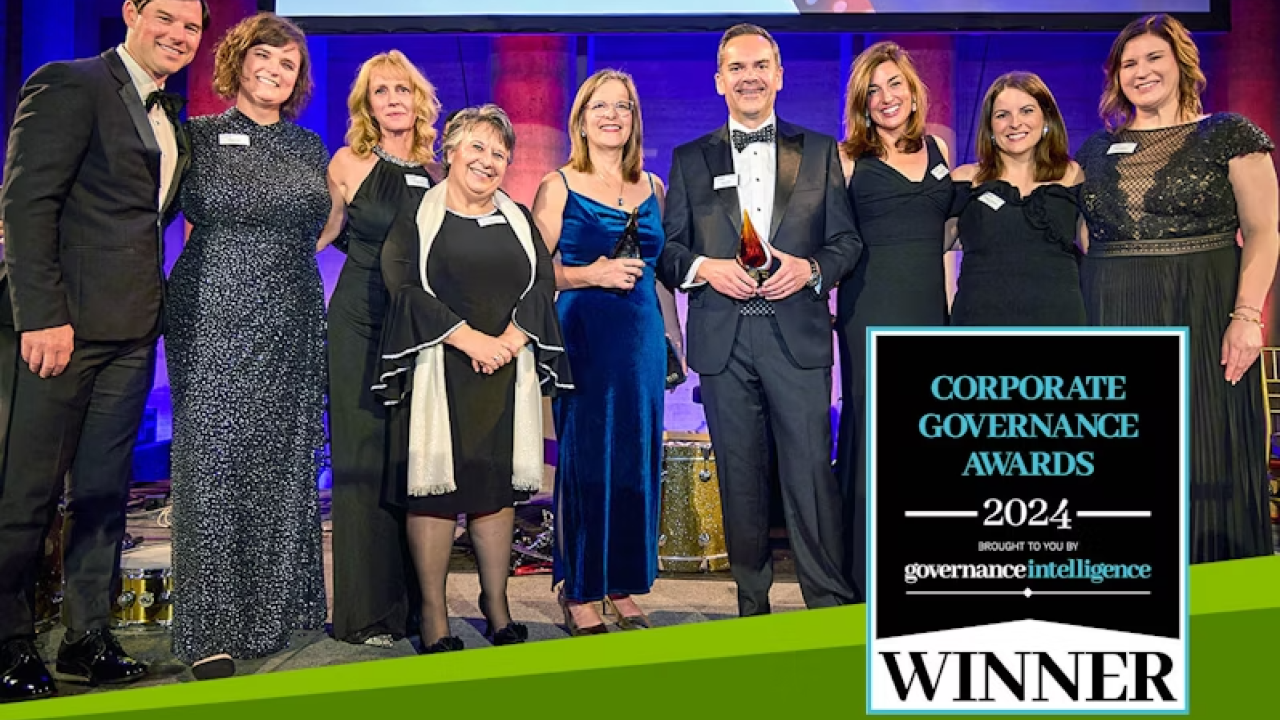 Winners on stage at Corporate Governance Awards