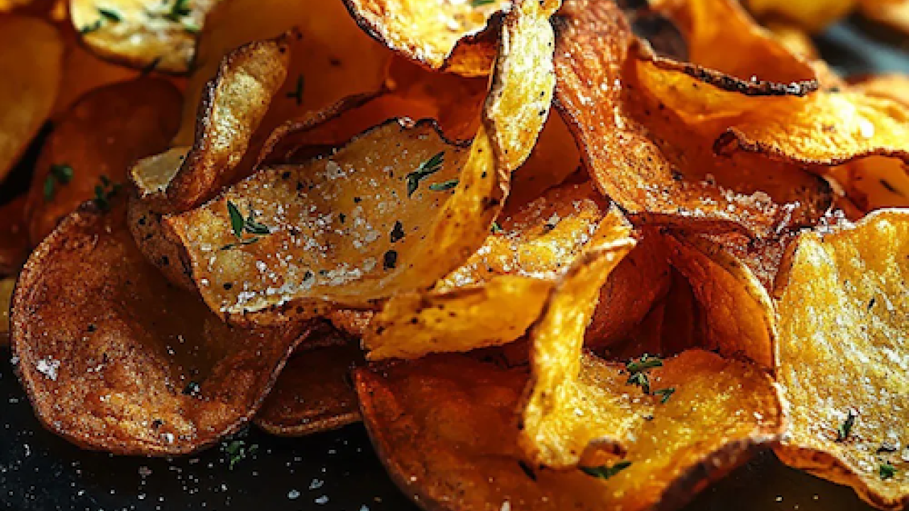 Chips shown on a cutting board.