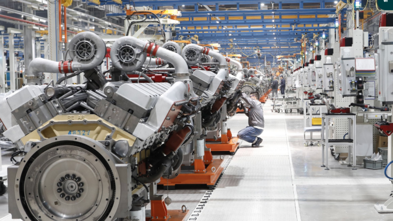 An employee on the floor of the Chongqing Cummins Engine Company plant in China. 